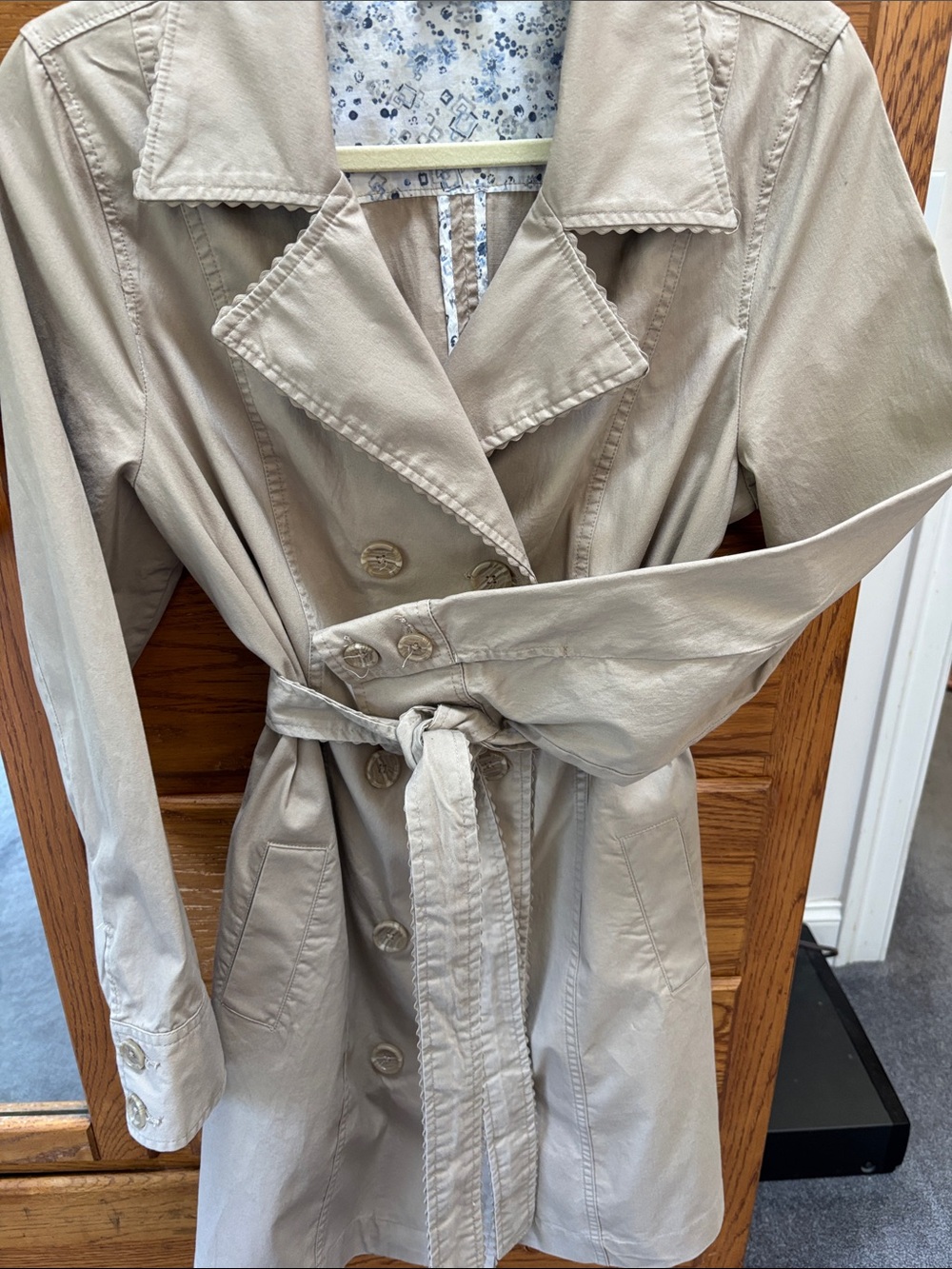 Sonoma Neutral Tan Double-Breasted Trench Coat with Belt - Picture 3 of 7
